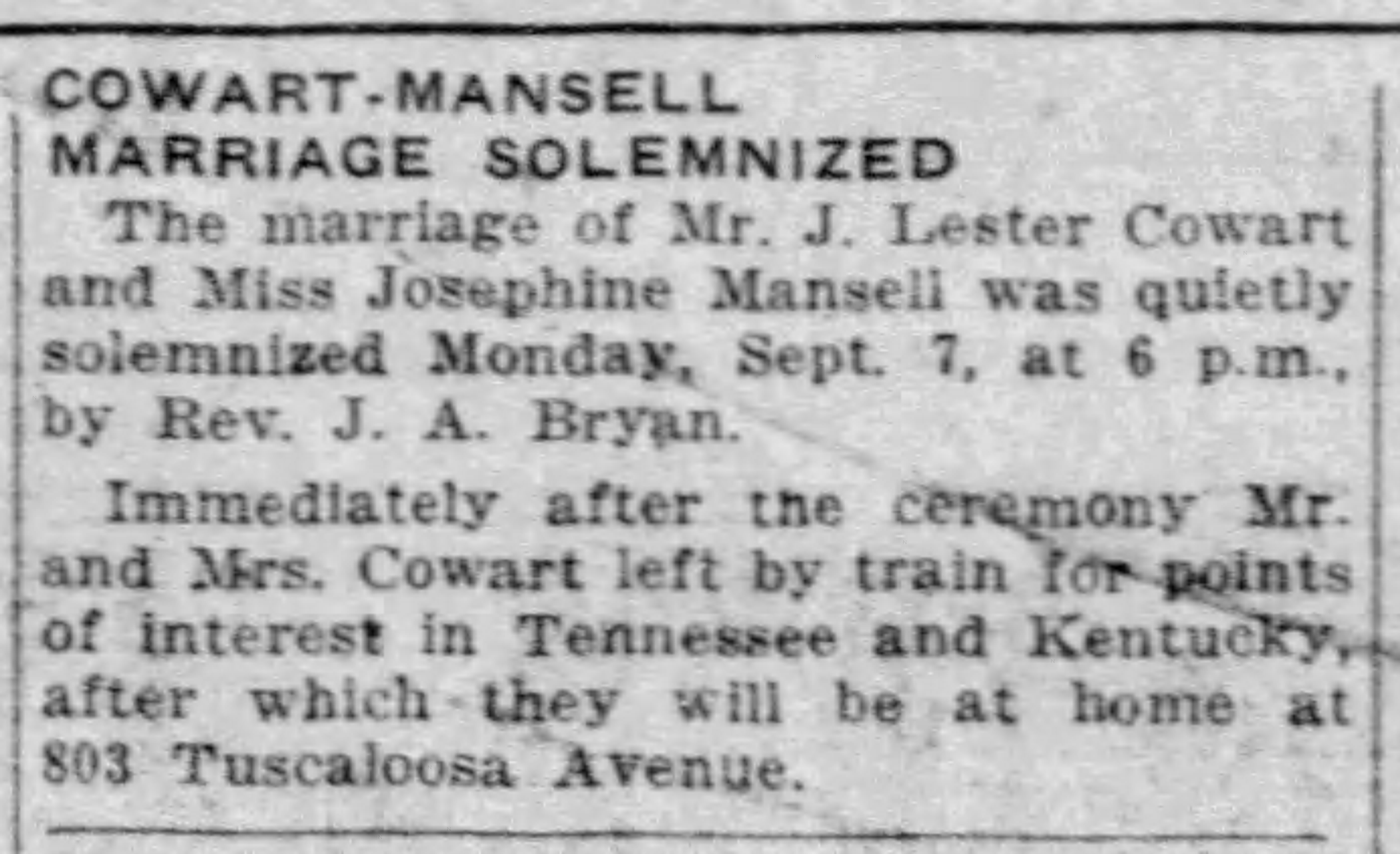 Cowart-Mansell Marriage Solemnized